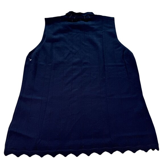 Cyrus Pointelle Scallop Trim Mock Neck Navy Tank Large NWT - Picture 4 of 11